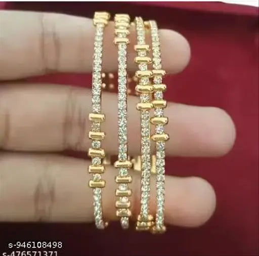 Gold Plated AD Floral Bangles Set (Pack of 4)
