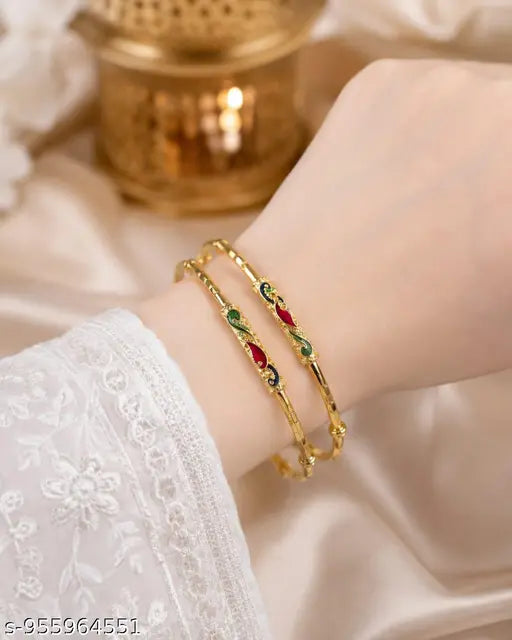 Gold Plated Meenakari Kada Bangles - Daily Wear (Pack of 2)
