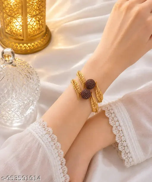 Gold Filigree Pearl Work Kangan Set (Pack of 2)