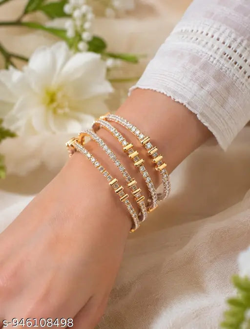 Gold Plated AD Floral Bangles Set (Pack of 4)