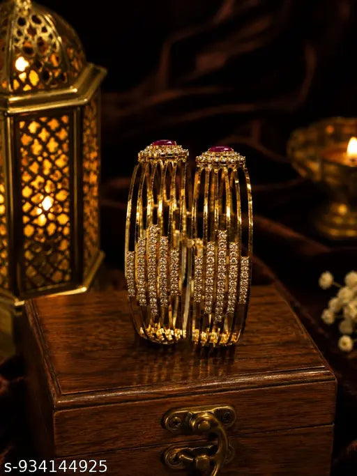 Gold Plated Kundan Pearl Kangan Set (Pack of 2)